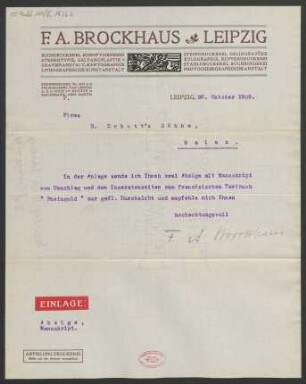 Brief an B. Schott's Söhne : 28.10.1909