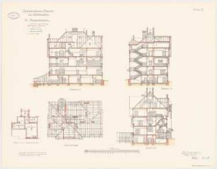 Offiziersheim Taunus, Falkenstein Beamtenhaus: Grundriss Sparrenlage, Längsschnitt, Querschnitte 1:100