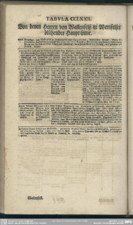 Tabula CCLXXII. Von denen Herren von Wallenfelß in Wernfelser blühender Haupt-Linie
