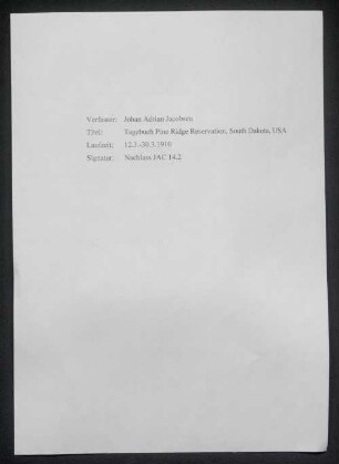 [Tagebuch Pine Ridge Reservation, South Dakota, USA]