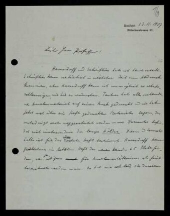 Nr. 16: Brief von Otto Blumenthal an David Hilbert, Aachen, 13.11.1907