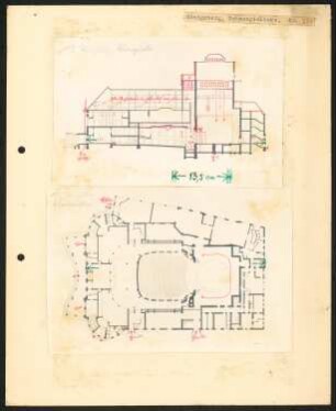 Schauspielhaus, Königsberg: Grundriss und Längsschnitt