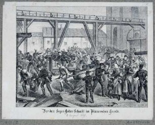 Bergung der am 2. 8. 1869 verunglückten Bergleute vor dem "Segen-Gottes-Schacht" bei Potschappel (Freital)