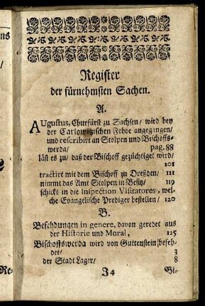 Register der fürnehmsten Sachen.