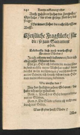 Christliche Fragstücke/ für die/ so zum Sacrament gehen.