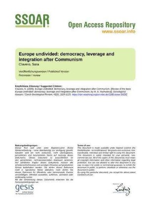 Europe undivided: democracy, leverage and integration after Communism