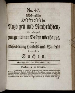No. 47. Montags, den 21ten November, 1757.