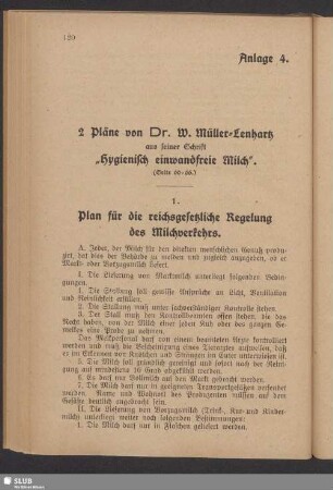 Anlage 4. 2 Pläne von Dr. W. Müller-Lenhartz aus seiner Schrift "Hygienisch einwandfreie Milch"