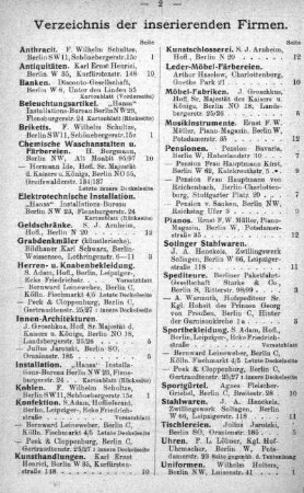 Verzeichnis der inserierenden Firmen