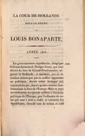 La Cour de Hollande sous le règne de Louis Bonaparte