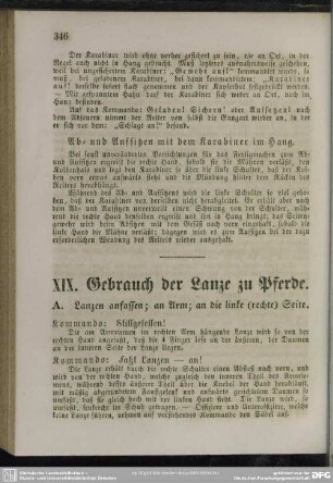 XIX. Gebrauch der Lanze zu Pferde