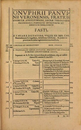 Onuphrii Panvinii Verronensis, fratris eremitae Augustiniani Chronicon ecclesiasticum : a C. Iulii Caesaris dictatoris imperio, usque ad imp. Caesarem Maximilinaum II. Austrium, pium, felicem, perpetuum Augustum