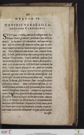 Oratio IV: Davidis Verbezii Labacensis Carniolani