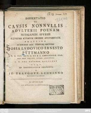 Dissertatio De Cavsis Nonnvllis Advlterii Poenam Mitigandi Spvriis