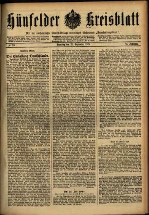Zweite Ausgabe vom Samstag, den 27. September 1919.
