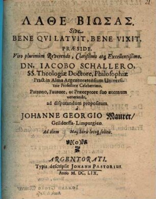 Lathe biōsas, sive bene qui latuit, bene vixit