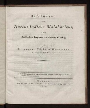 Schlüssel zum Hortus Indicus Malabaricus, oder dreifaches Register zu diesem Werke