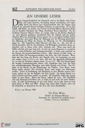 An unsere Leser