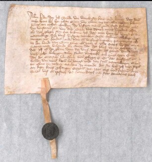 Revers Trudes von Wardhausen über ein von Graf Johann von Kleve ihr verliehenes Manngeld von 15 Mark. gegeven 1365 des sonnendages nae sent Sarvatius dach. Siegel abhängend, gut erhalten.