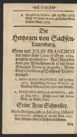 Die Hertzogen von Sachsen-Lauenburg.