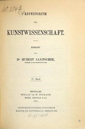 Repertorium für Kunstwissenschaft, 4. 1881