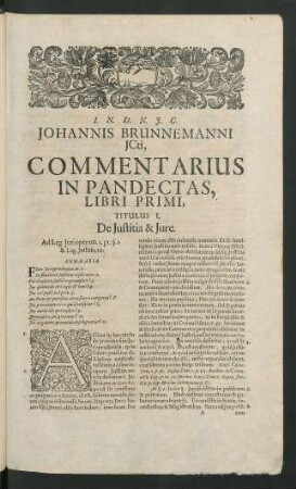Johannis Brunnemanni [Iurisconsulti], Commentarius In Pandectas, Libri Primi