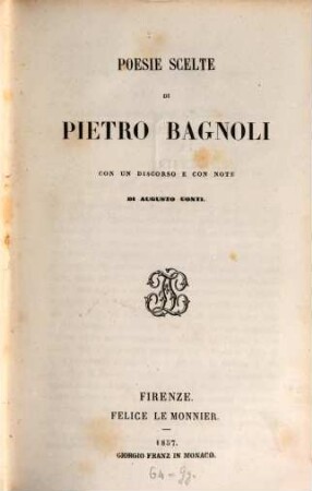 Poesie scelte di Pietro Bagnoli : con un discorso e con note