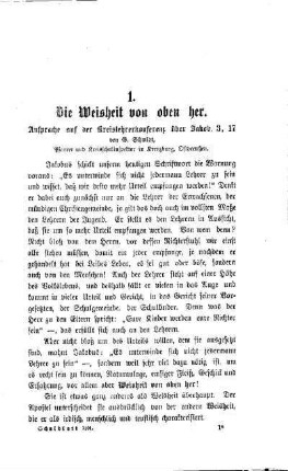 Die Weisheit von oben her : (Ansprache auf der Kreislehrerkonferenz über Jakob 3, 17)