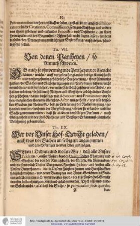 Tit. IIX. Wer vor Unser Hof-Gericht geladen/ auch was vor Sachen an selbigem angenommen ...