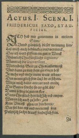 Scena. 1. Fridericus Saxo, Staupicius.