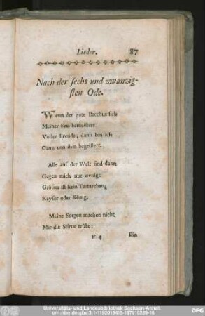 Nach der sechs und zwanzigsten Ode.