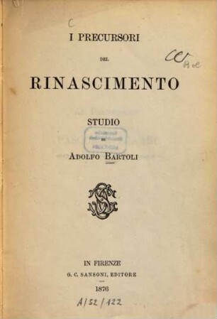 I Precursori del rinascimento : studio