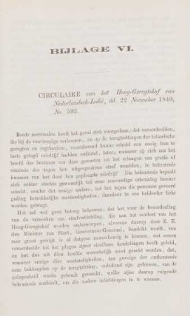 Bijlage VI. Circulaire van het Hoog-Geregtshof van Nederlandsch-Indie, dd. 22 November 1849, No. 592