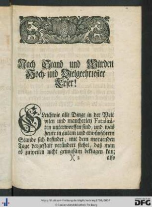 Nach Stand und Würden Hoch- und Vielgeehrtester Leser!