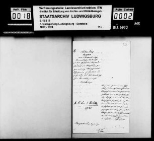 Gesuch des Oberpostamtsassistenten Alexander Jaumann, geb. 01.05.1817 in Würzburg, um Aufnahme in das württ. Staatsbürgerrecht zwecks bürgerlicher Niederlassung in Gruppenbach