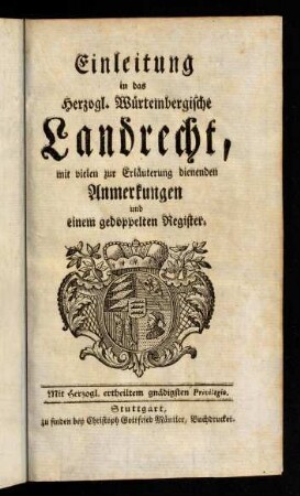 1r-Rr4v, Einleitung in das herzogl. Wuertembergische ...
