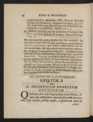 Archiepiscopi Cantuariensis Epistola ad D. Fridericum Ernestum Kettnerum.