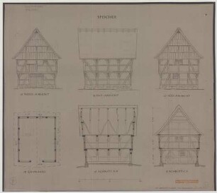 Lienen (Kreis Tecklenburg): Hof Ibershoff. Speicher (Grundriss, Ansichten, Schnitte)