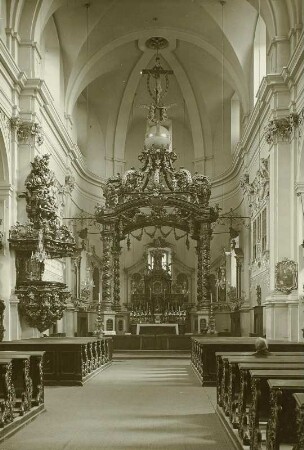 Mariaschein (heute Krupka-Bohosudov / Tschechien). Wallfahrtskirche Mariaschein (1702/1706). Inneres. Blick zum Altar
