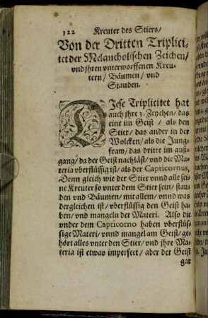 Von der Dritten Triplicitet der Melancholischen Zeichen/ und ihren unterworffenen Kreutern/ Bäumen/ und Stauden.