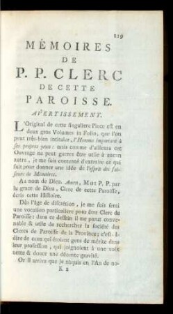 Mémoires De P. P. Clerc De Cette Paroisse