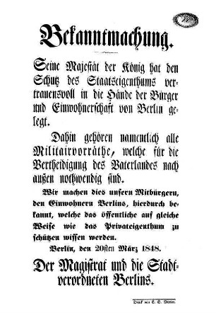 Bekanntmachung. Seine Majestät der König hat den Schutz des Staatseigenthums [...]