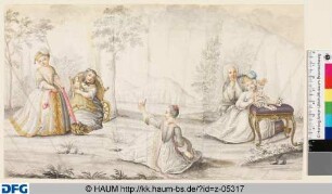 Entwurf für einen Fächer mit spielenden Kindern im Freien