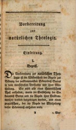Vorbereitung zur natürlichen Theologie : zum Gebrauch akademischer Vorlesungen
