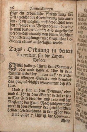 Tags-Ordnung in denen Exercitien für die Layen-Brüder.