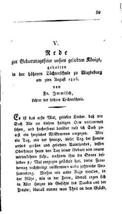 Rede zur Geburtstagsfeier unsers geliebten Königs, gehalten in der höheren Töchterschule zu Magdeburg am 3ten August 1826