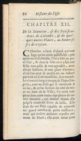 Chapitre XII. De la situation, & des fortification de Colombo, & de quelques autres Places, ou Forteresses de Ceylan