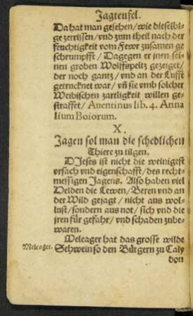 X. Jagen sol man die schedlichen Thiere zu tilgen.