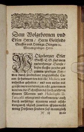 Dem Wolgebornen und Edlen Herrn, Herrn Gottfrido Graffen und Herrn zu Otingen [...]