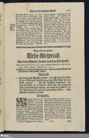 Neun und viertzigstes Lehr-Gespräch. Von denen Wunder-Zeichen nach dem Tod Christi